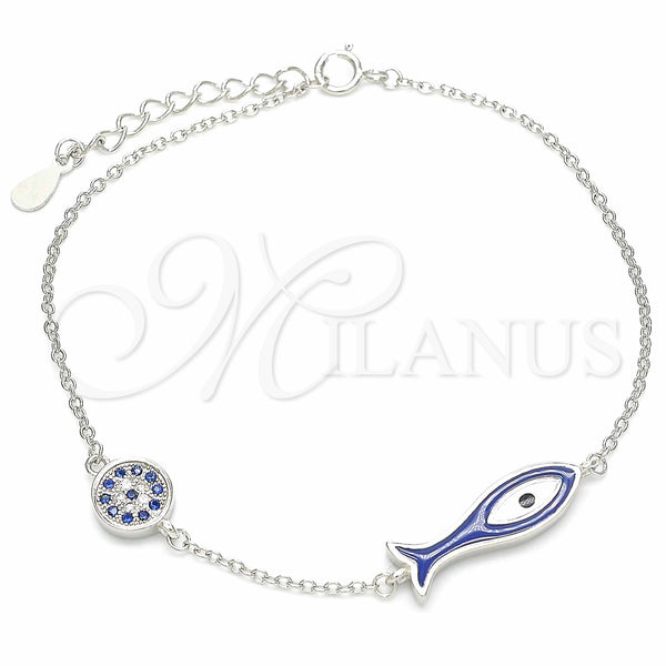 Sterling Silver Bracelet — Fancy Bracelet Fish Design with Sapphire Blue and — main product view — SKU 130716 | Plata 925 brazalete — elegante Bracelet Fish diseño with Sapphire Blue and — SKU 130716