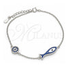 Sterling Silver Fancy Bracelet, Fish Design, with Sapphire Blue and White Micro Pave, Blue Enamel Finish, Rhodium Finish, 03.336.0078.07 (01 MM Thickness, 7 Inches Length)