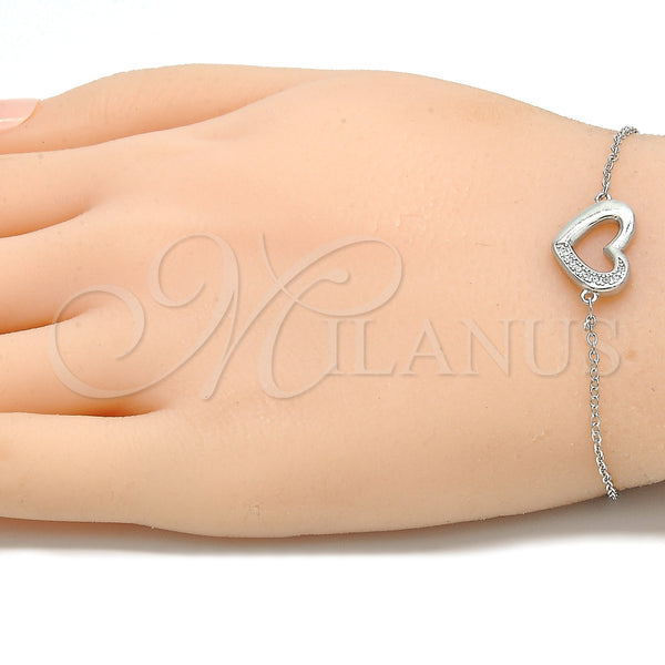Sterling Silver Bracelet — Fancy Bracelet Heart Design with White Micro Pave — alternate product view — SKU 130717 | Plata 925 brazalete — elegante Bracelet corazón diseño with blanco Micro Pave — SKU 130717