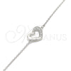 Sterling Silver Fancy Bracelet, Heart Design, with White Micro Pave, Polished, Rhodium Finish, 03.336.0079.07 (01 MM Thickness, 7 Inches Length)