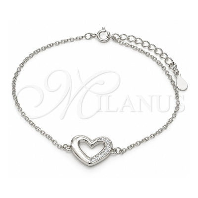 Sterling Silver Fancy Bracelet, Heart Design, with White Micro Pave, Polished, Rhodium Finish, 03.336.0079.07 (01 MM Thickness, 7 Inches Length)