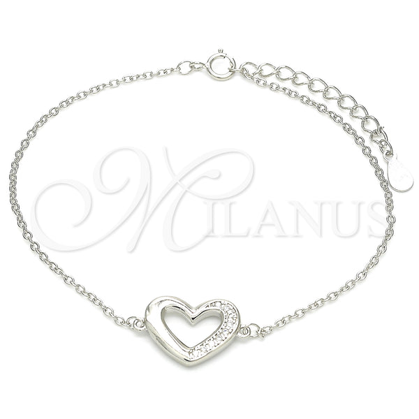 Sterling Silver Bracelet — Fancy Bracelet Heart Design with White Micro Pave — main product view — SKU 130717 | Plata 925 brazalete — elegante Bracelet corazón diseño with blanco Micro Pave — SKU 130717