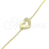 Sterling Silver Fancy Bracelet, Heart Design, with White Micro Pave, Polished, Golden Finish, 03.336.0079.2.07 (01 MM Thickness, 7 Inches Length)