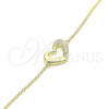 Sterling Silver Fancy Bracelet, Heart Design, with White Micro Pave, Polished, Golden Finish, 03.336.0079.2.07 (01 MM Thickness, 7 Inches Length)