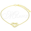 Sterling Silver Fancy Bracelet, Heart Design, with White Micro Pave, Polished, Golden Finish, 03.336.0079.2.07 (01 MM Thickness, 7 Inches Length)