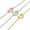 Sterling Silver Fancy Bracelet, Heart Design, with White Micro Pave, Polished, Golden Finish, 03.336.0079.2.07 (01 MM Thickness, 7 Inches Length)