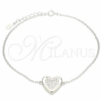 Sterling Silver Fancy Bracelet, Heart Design, with White Cubic Zirconia, Polished, Rhodium Finish for wholesale, main product view