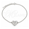 Sterling Silver Fancy Bracelet, Heart Design, with White Cubic Zirconia, Polished, Rhodium Finish, 03.336.0081.08 (01 MM Thickness, 8 Inches Length)