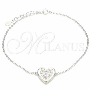 Sterling Silver Bracelet — Fancy Bracelet Heart Design with White Cubic Zirconia — main product view — SKU 130721 | Plata 925 brazalete — elegante Bracelet corazón diseño with blanco Cubic Zirconia — SKU 130721