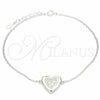 Sterling Silver Fancy Bracelet, Heart Design, with White Cubic Zirconia, Polished, Rhodium Finish, 03.336.0081.08 (01 MM Thickness, 8 Inches Length)
