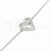Sterling Silver Fancy Bracelet, Heart Design, with White Cubic Zirconia, Polished, Rhodium Finish, 03.336.0085.08 (01 MM Thickness, 8 Inches Length)