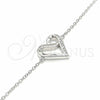 Sterling Silver Fancy Bracelet, Heart Design, with White Cubic Zirconia, Polished, Rhodium Finish, 03.336.0085.08 (01 MM Thickness, 8 Inches Length)