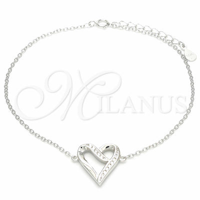 Sterling Silver Fancy Bracelet, Heart Design, with White Cubic Zirconia, Polished, Rhodium Finish for wholesale, main product view