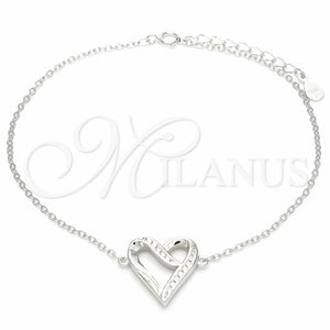 Sterling Silver Bracelet — Fancy Bracelet Heart Design with White Cubic Zirconia — main product view — SKU 130725 | Plata 925 brazalete — elegante Bracelet corazón diseño with blanco Cubic Zirconia — SKU 130725