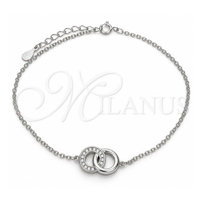 Sterling Silver Fancy Bracelet, with White Cubic Zirconia, Polished, Rhodium Finish, 03.336.0086.08 (01 MM Thickness, 8 Inches Length)