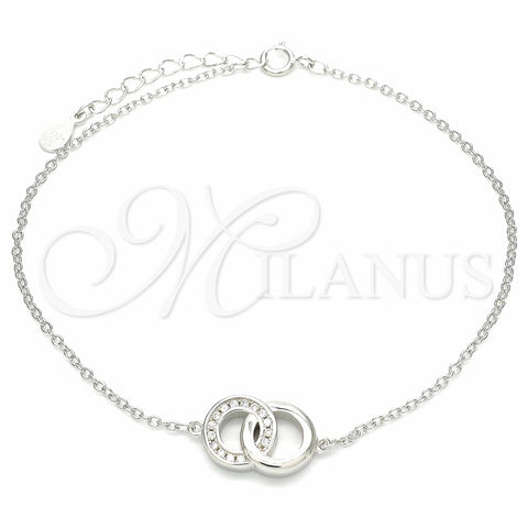 Sterling Silver Fancy Bracelet, with White Cubic Zirconia, Polished, Rhodium Finish, 03.336.0086.08 (01 MM Thickness, 8 Inches Length)