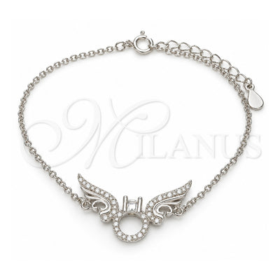 Sterling Silver Fancy Bracelet, with White Cubic Zirconia, Polished, Rhodium Finish, 03.336.0088.07 (01 MM Thickness, 7 Inches Length)