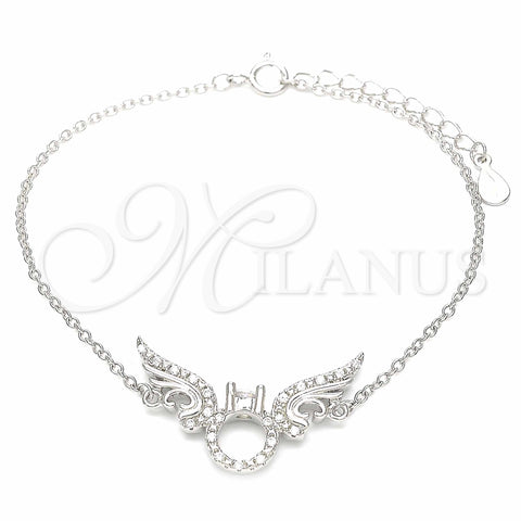 Sterling Silver Fancy Bracelet, with White Cubic Zirconia, Polished, Rhodium Finish, 03.336.0088.07 (01 MM Thickness, 7 Inches Length)