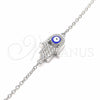 Sterling Silver Fancy Bracelet, Hand of God and Evil Eye Design, with White Cubic Zirconia, Blue Enamel Finish, Rhodium Finish, 03.336.0090.07 (01 MM Thickness, 7 Inches Length)