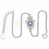 Sterling Silver Fancy Bracelet, Hand of God and Evil Eye Design, with White Cubic Zirconia, Blue Enamel Finish, Rhodium Finish, 03.336.0090.07 (01 MM Thickness, 7 Inches Length)