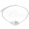 Sterling Silver Fancy Bracelet, Hand of God Design, with White Cubic Zirconia, Polished, Rhodium Finish, 03.336.0092.07 (01 MM Thickness, 7 Inches Length)