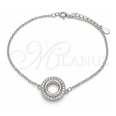 Sterling Silver Fancy Bracelet, with White Cubic Zirconia, Polished, Rhodium Finish, 03.336.0093.07 (01 MM Thickness, 7 Inches Length)