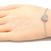 Sterling Silver Fancy Bracelet, Heart Design, with White Cubic Zirconia, Polished, Rhodium Finish, 03.336.0094.07 (01 MM Thickness, 7 Inches Length)