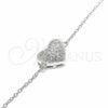Sterling Silver Fancy Bracelet, Heart Design, with White Cubic Zirconia, Polished, Rhodium Finish, 03.336.0094.07 (01 MM Thickness, 7 Inches Length)