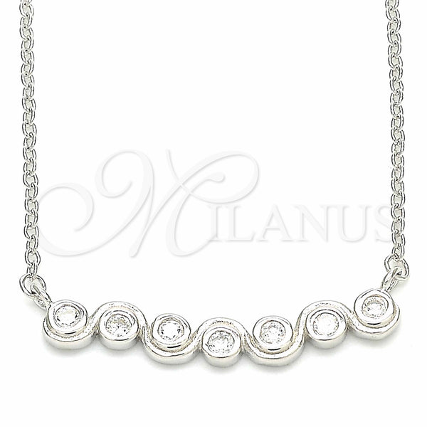 Sterling Silver Pendant Necklace, with White Cubic Zirconia, Polished, Rhodium Finish, 04.336.0140.16 (01 MM Thickness, 16 Inches Length)