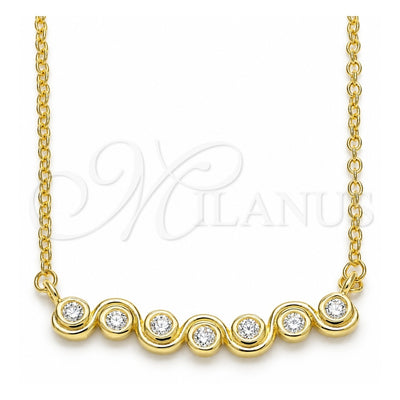 Sterling Silver Pendant Necklace, with White Cubic Zirconia, Polished, Golden Finish, 04.336.0140.2.16 (01 MM Thickness, 16 Inches Length)