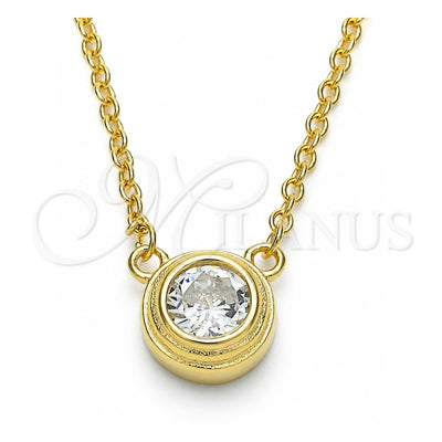 Sterling Silver Pendant Necklace, with White Cubic Zirconia, Polished, Golden Finish, 04.336.0043.2.16 (01 MM Thickness, 16 Inches Length)