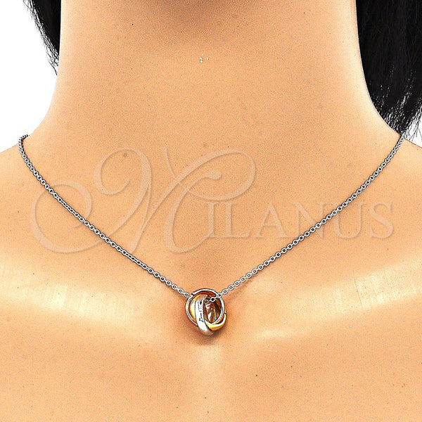 Sterling Silver Necklace — Pendant Necklace Polished Tricolor 04. 01 MM Thickness — alternate product view — SKU 130742 | Plata 925 collar — Pendant Necklace pulido Tricolor 04. 01 MM Thickness — SKU 130742
