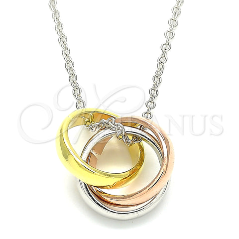 Sterling Silver Pendant Necklace, Polished, Tricolor, 04.336.0143.16 (01 MM Thickness, 16 Inches Length)
