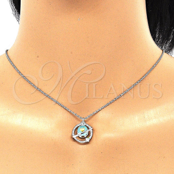 Sterling Silver Necklace — Pendant Necklace Heart and Ball Design with White — alternate product view — SKU 130743 | Plata 925 collar — Pendant Necklace corazón and Ball diseño with blanco — SKU 130743