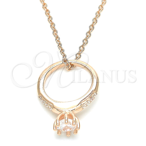 Sterling Silver Pendant Necklace, with White Cubic Zirconia and White Crystal, Polished, Rose Gold Finish, 04.336.0016.1.16 (01 MM Thickness, 16 Inches Length)