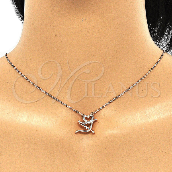 Sterling Silver Necklace — Pendant Necklace Heart and Love Design with White — alternate product view — SKU 130747 | Plata 925 collar — Pendant Necklace corazón and Love diseño with blanco — SKU 130747