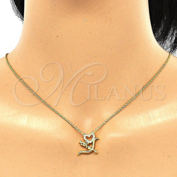 Sterling Silver Necklace — Pendant Necklace Heart and Love Design with White — alternate product view — SKU 130748 | Plata 925 collar — Pendant Necklace corazón and Love diseño with blanco — SKU 130748
