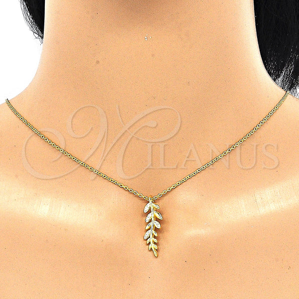 Sterling Silver Necklace — Pendant Necklace Leaf Design with White Micro Pave — alternate product view — SKU 130755 | Plata 925 collar — Pendant Necklace Leaf diseño with blanco Micro Pave — SKU 130755