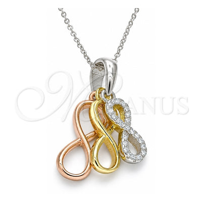 Sterling Silver Pendant Necklace, Infinite Design, with White Cubic Zirconia, Polished, Tricolor, 04.336.0151.18 (01 MM Thickness, 18 Inches Length)