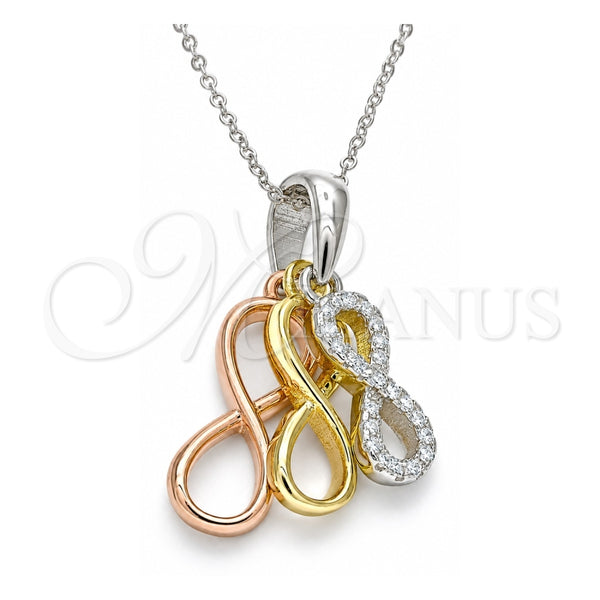 Sterling Silver Pendant Necklace, Infinite Design, with White Cubic Zirconia, Polished, Tricolor, 04.336.0151.18 (01 MM Thickness, 18 Inches Length)