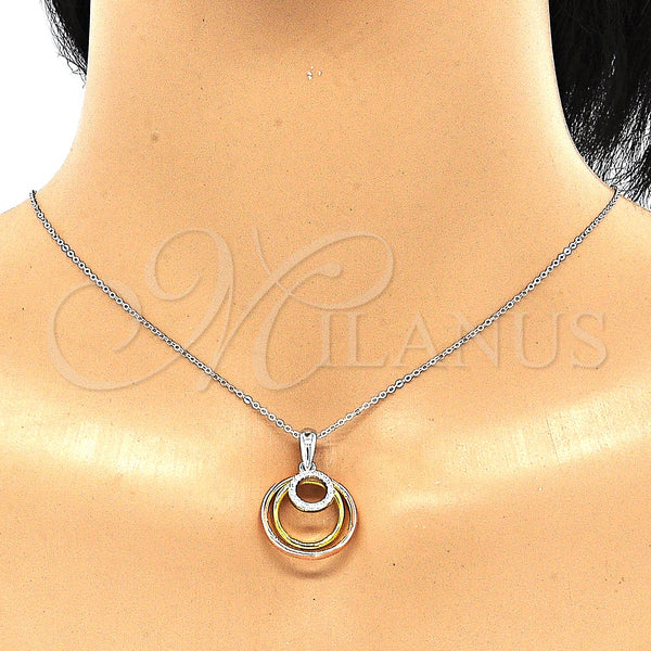Sterling Silver Necklace — Pendant Necklace with White Cubic Zirconia Polished Tricolor — alternate product view — SKU 130761 | Plata 925 collar — Pendant Necklace with blanco Cubic Zirconia pulido Tricolor — SKU 130761