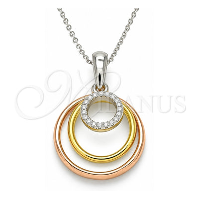 Sterling Silver Pendant Necklace, with White Cubic Zirconia, Polished, Tricolor, 04.336.0152.18 (01 MM Thickness, 18 Inches Length)
