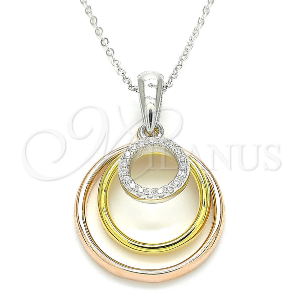 Sterling Silver Necklace — Pendant Necklace with White Cubic Zirconia Polished Tricolor — main product view — SKU 130761 | Plata 925 collar — Pendant Necklace with blanco Cubic Zirconia pulido Tricolor — SKU 130761