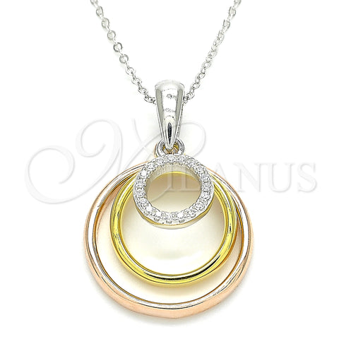 Sterling Silver Pendant Necklace, with White Cubic Zirconia, Polished, Tricolor, 04.336.0152.18 (01 MM Thickness, 18 Inches Length)