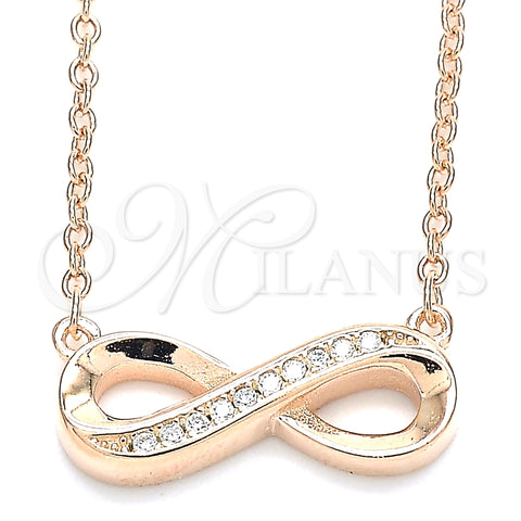 Sterling Silver Pendant Necklace, Infinite Design, with White Cubic Zirconia, Polished, Rose Gold Finish, 04.336.0154.1.16 (01 MM Thickness, 16 Inches Length)