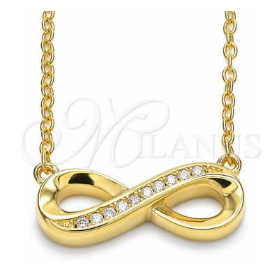 Sterling Silver Pendant Necklace, Infinite Design, with White Cubic Zirconia, Polished, Golden Finish, 04.336.0154.2.16 (01 MM Thickness, 16 Inches Length)