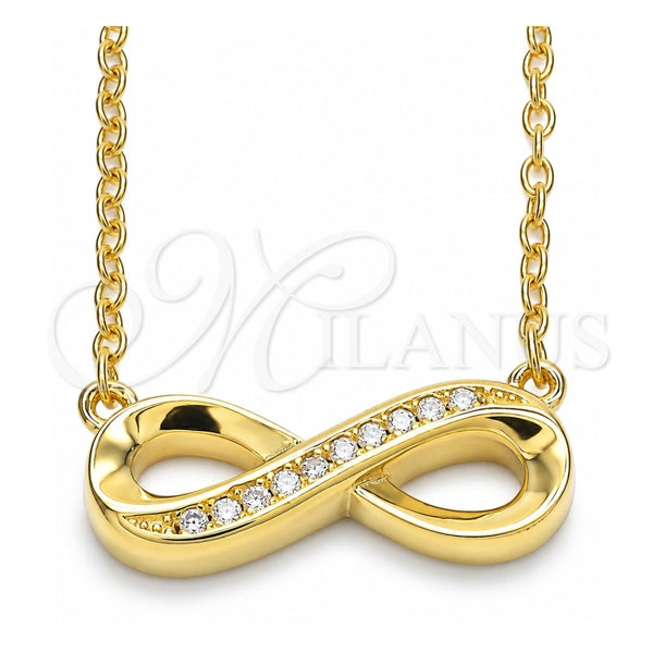 Sterling Silver Pendant Necklace, Infinite Design, with White Cubic Zirconia, Polished, Golden Finish, 04.336.0154.2.16 (01 MM Thickness, 16 Inches Length)