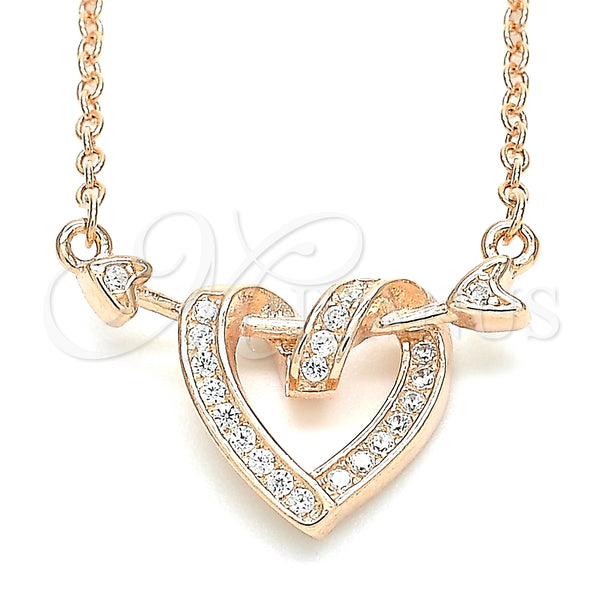 Sterling Silver Pendant Necklace, Heart Design, with White Micro Pave, Polished, Rose Gold Finish, 04.336.0020.1.16 (01 MM Thickness, 16 Inches Length)