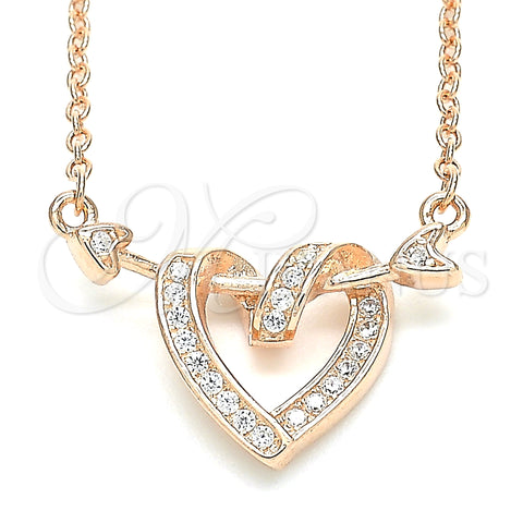 Sterling Silver Pendant Necklace, Heart Design, with White Micro Pave, Polished, Rose Gold Finish, 04.336.0020.1.16 (01 MM Thickness, 16 Inches Length)
