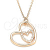 Sterling Silver Pendant Necklace, Heart Design, with White Cubic Zirconia, Polished, Rose Gold Finish, 04.336.0027.1.16 (01 MM Thickness, 16 Inches Length)